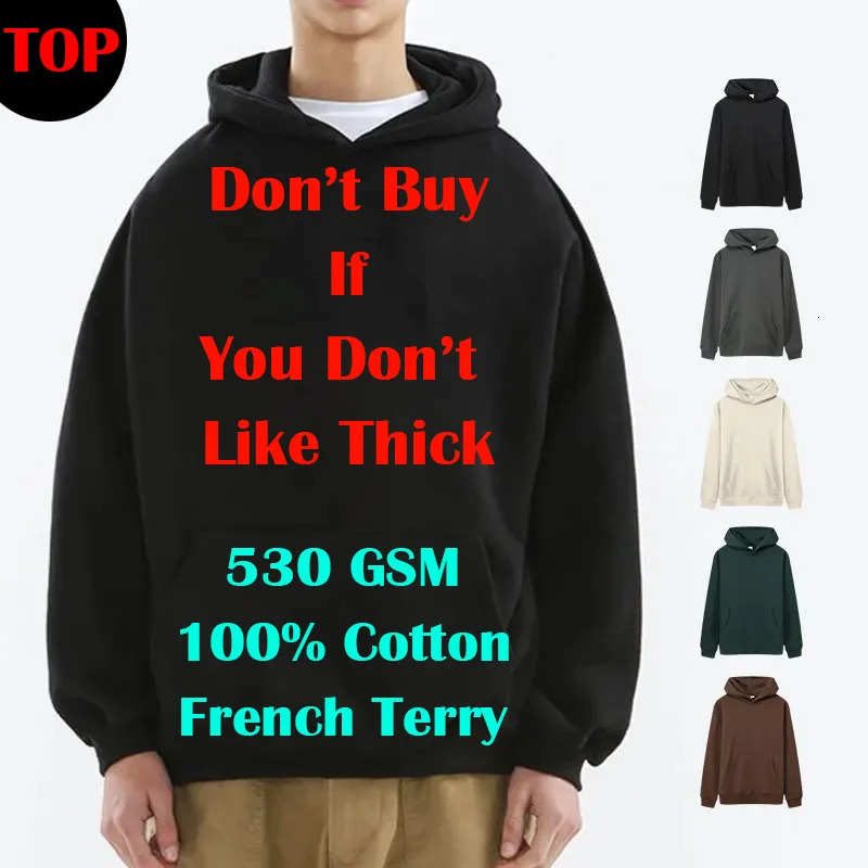 Men's Hoodies Sweatshirts 530GSM 100% Cotton French Terry High-end Heavy Weight Fashion Winter Pullovers Casual Thick Drop-Shoulder Sweatshirt Ho