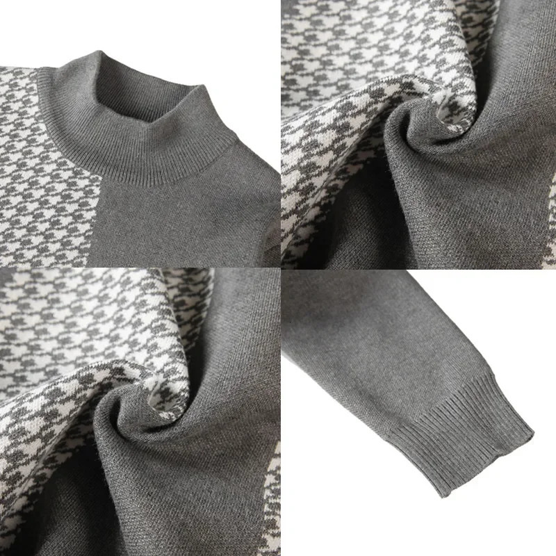 Men's Sweaters Men's Warm Winter Knit Sweaters Male Slim Fit Fashion Color Matching Plaid Pullover/Man High-neck Knitted Sweaters 4XL-M 2312