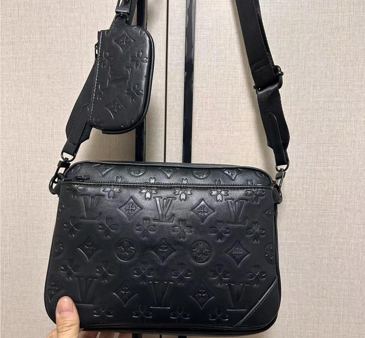 Embossing cross body bag 3 piece set in Luxury Designer Bags fashion grey black 2 colors messenger bags handbag for men