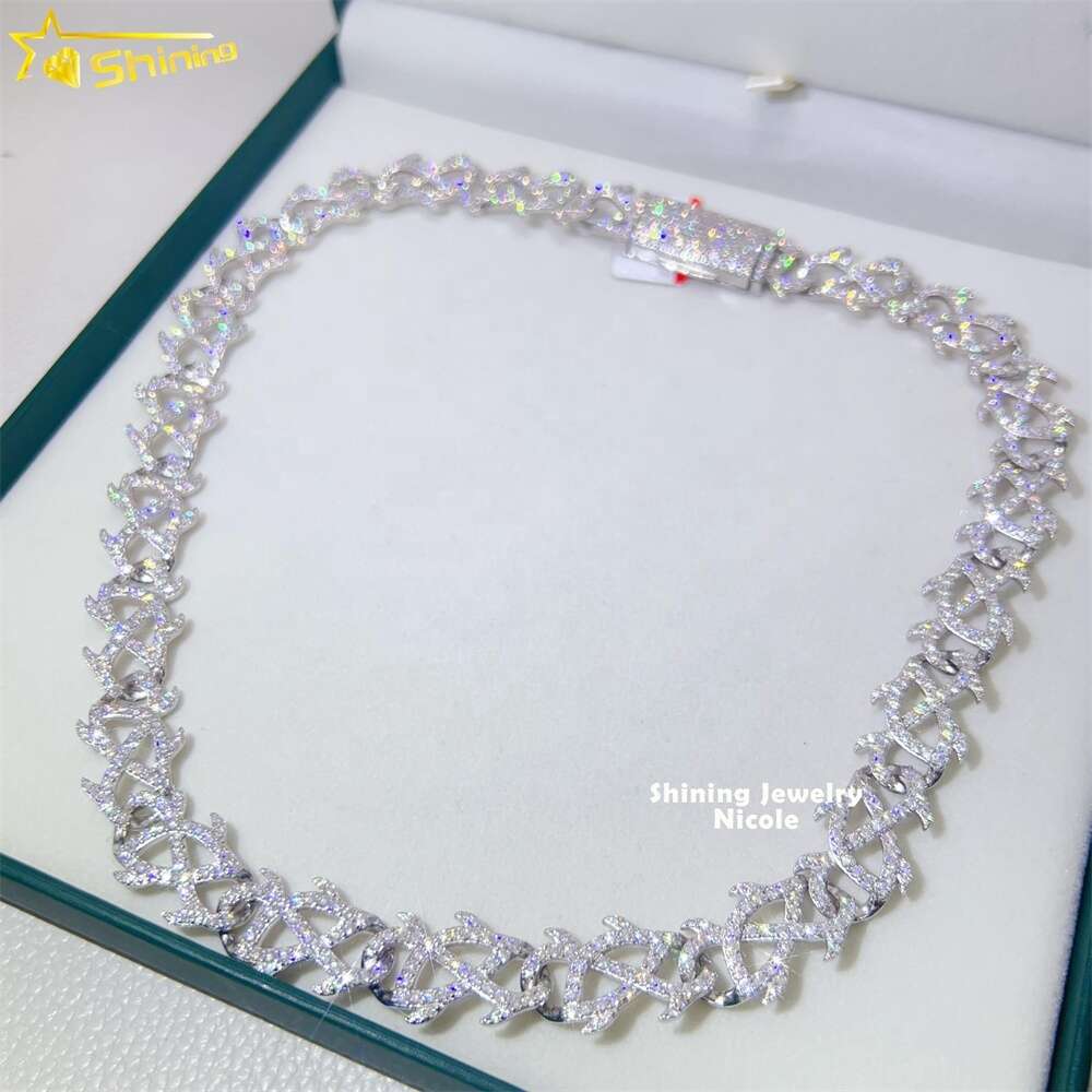 Customized New Design Gra Certificate 15mm Silver Moissanite Iced Out Cuban Link Chain