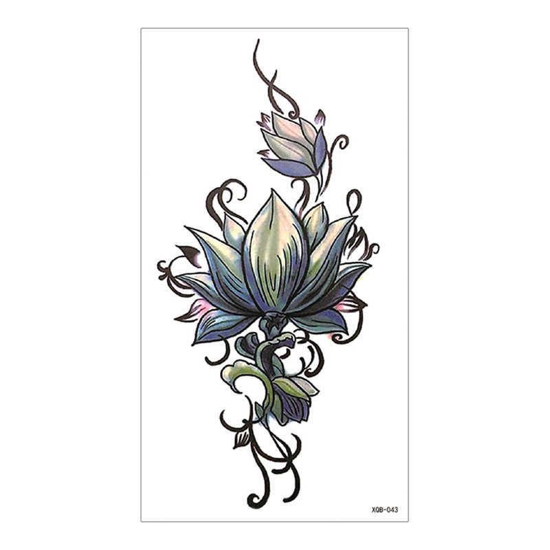 New full arm waterproof tattoo sticker with Sanskrit totem, mermaid dagger, flower