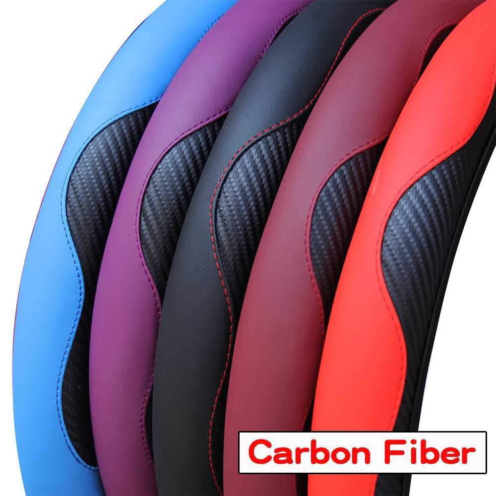 Carbon Fiber PU Leather Car without Inner Ring Steering Wheel Cover Automotive Supplies Suitable for 14.5-15 Inches R250603