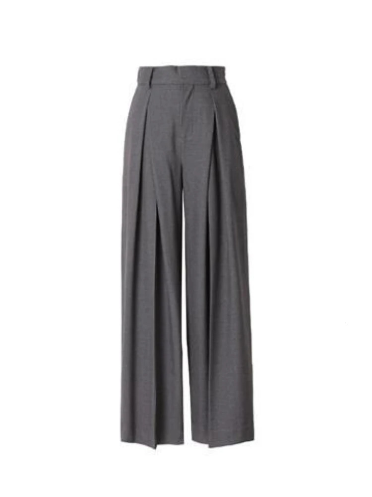 Women's Pants Capris Wide Leg Suit Pants Old Money Style Korean Fashion Baggy Pleated Trousers Female Office Wear Elegant Gray Pants