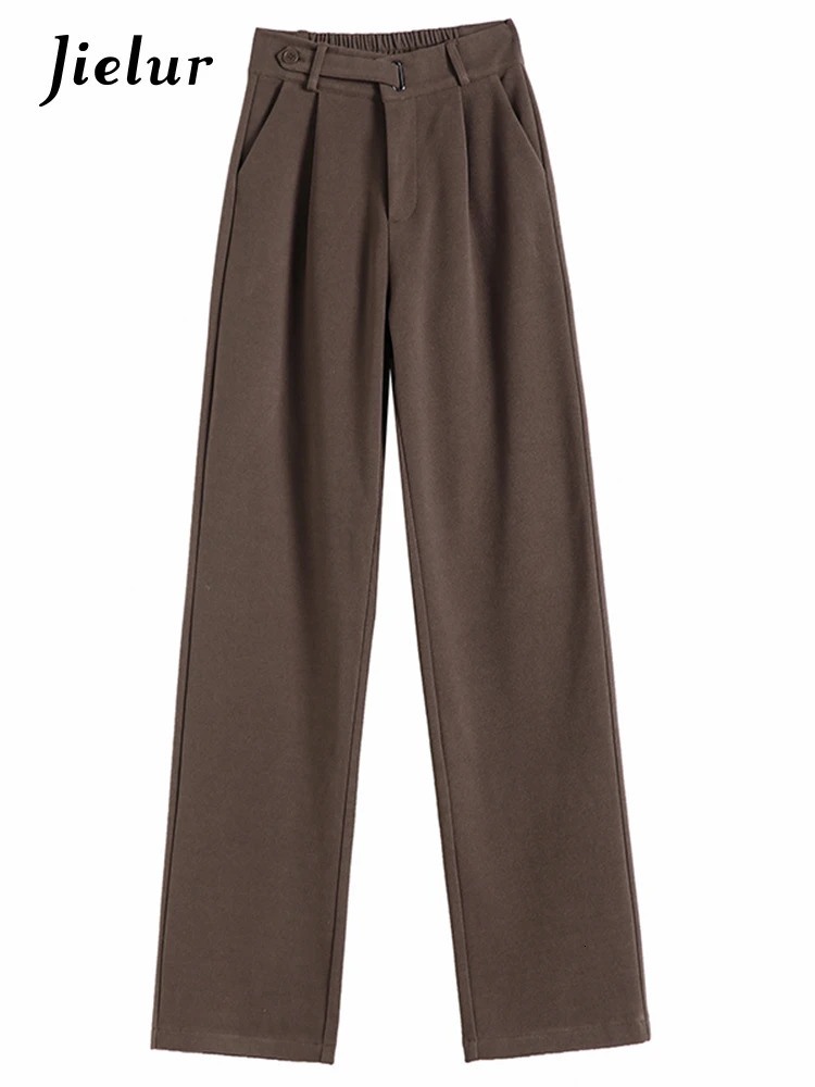 Women's Pants Capris Jielur Winter Thick Loose Casual Female Wide Leg Pants Pure Color Chic Buttons Straight Slim Fashion Women Pants Black Apric