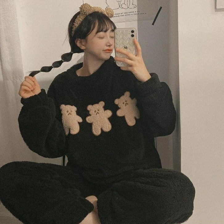 Women's Sleepwear Coral Velvet Pajamas for Women Winter Sweet and Cute Princess Style Home Wear Flannel Thickened Set Pyjama 231212