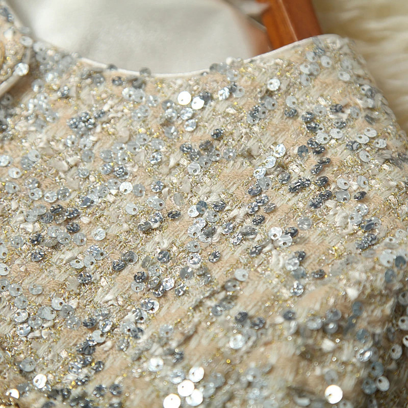 Womens Jackets Women Spring Autumn Woolen Jacket Office Lady Sequins ONeck Coat Vintage Elegance Outwear Femme Fashion Clothing 231212