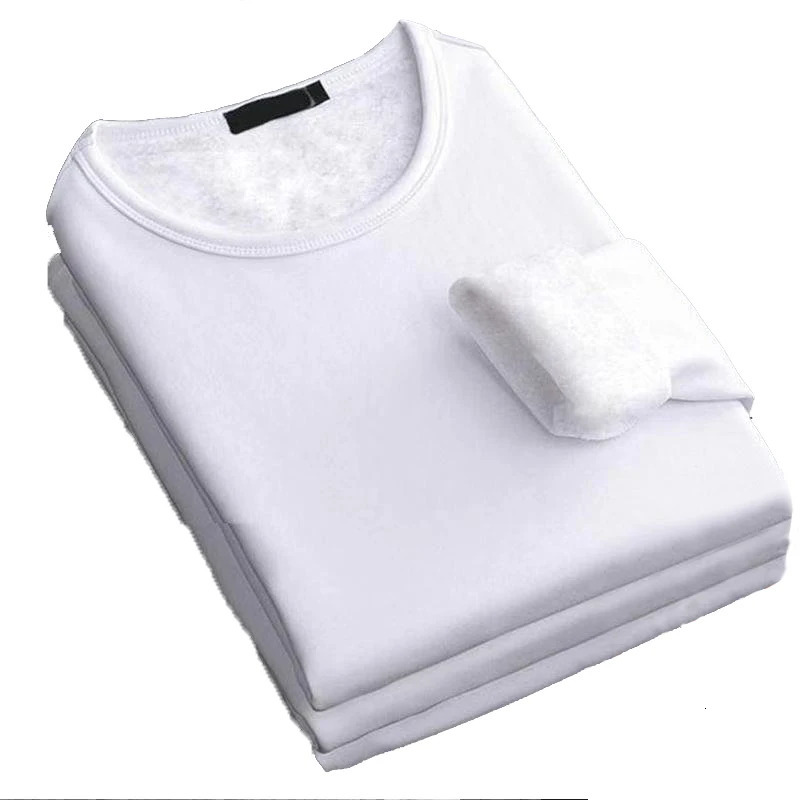 Men's Thermal Underwear HAic S 2PCS Winter Longsleeved Plus Velvet Tshirt ONeck Solid Color Slim Retro Long Sleeve 231212