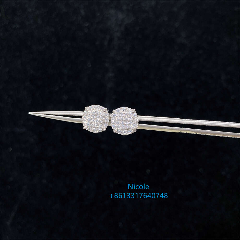 Iced Out Hip Hop Round Shape Vvs Moissanite Stud Earrings Sterg Sier Men and Women