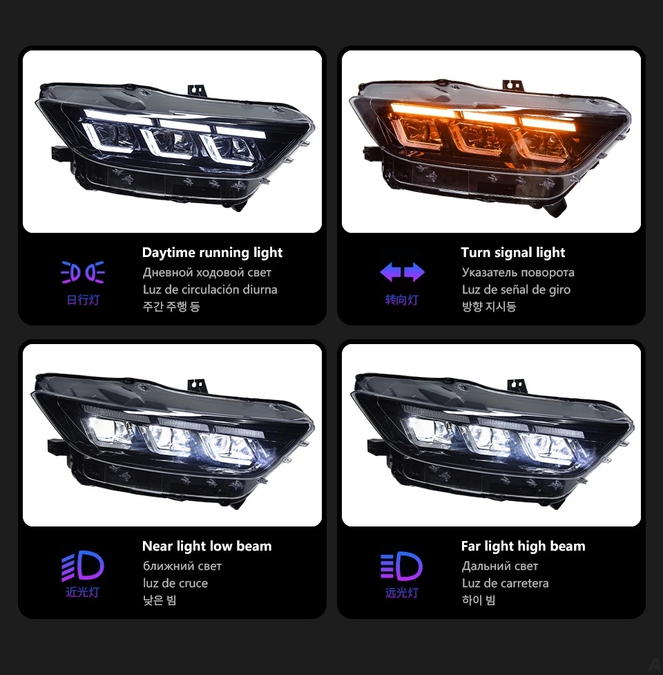 Car Front Lights For Ford Mustang 20 15-20 17 Headlights Assembly Automobile With LED DRL Dynamic Turn Signal Lights