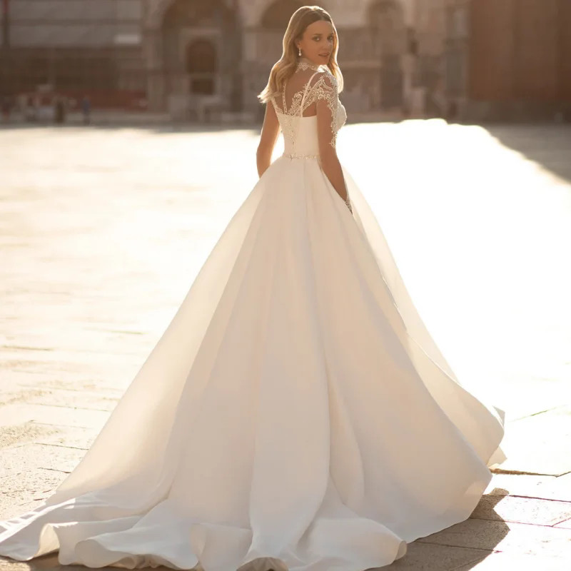 Luxury Beach Wedding Dresses Backless Flowers Sleeveless V-neck Boho A-Line Princess Bride Gowns Vestido De Novia New