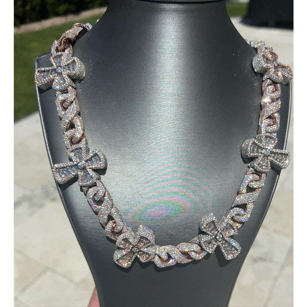 Rapper Cool Design S Sterling Sier Gold Plated Baguette Iced Out Dia Cross Chain Moissanite Jewelry Hip Hop