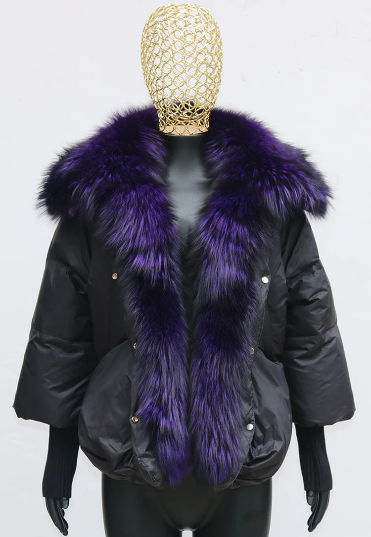 Women's Down Parkas ANNSIRGRA Winter Jacket White Duck Down Coat Women Real Fur Coats Super Large Real Fur Collar With Knit Sleeve Fashion 231212
