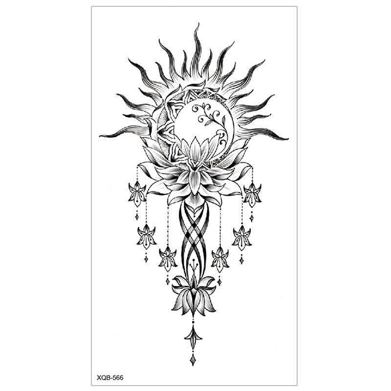 New sketched flower arm tattoo sticker with black and white hand drawn Sanskrit waterproof half