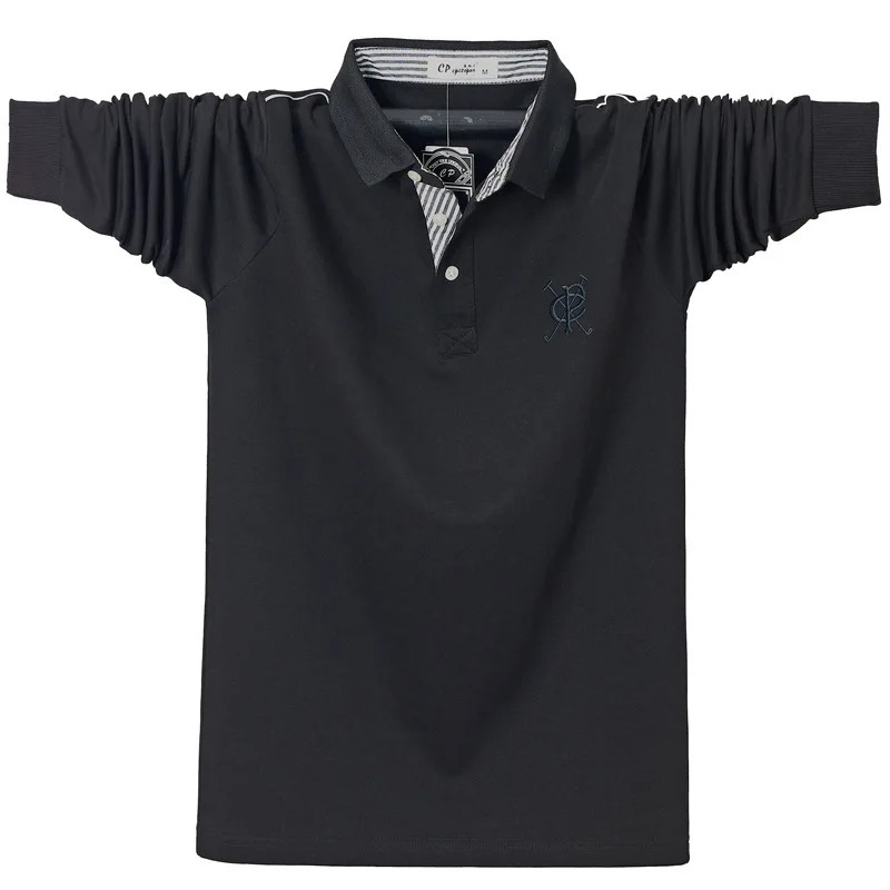 Men's Polos Long Sleeve Polo Shirts Men Spring Autumn Polo Shirt Plus Size 6XL Fashion Casual Solid Color Cotton Polo Black Green Navy 231212