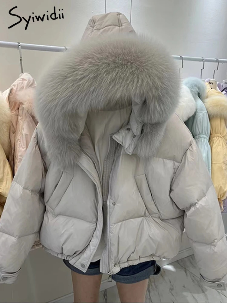 Women's Down Parkas Syiwidii Winter 90 Duck Down Coats for Women Hooded Big Fur Collar Windproof Outerwear Loose Thicken Warm Fashion Puffer Jack