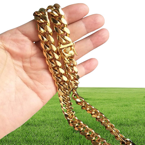 18K Gold Plated Necklace High Quality Miami Cuban Link Chain Necklace Men Punk Stainless Steel Jewelry