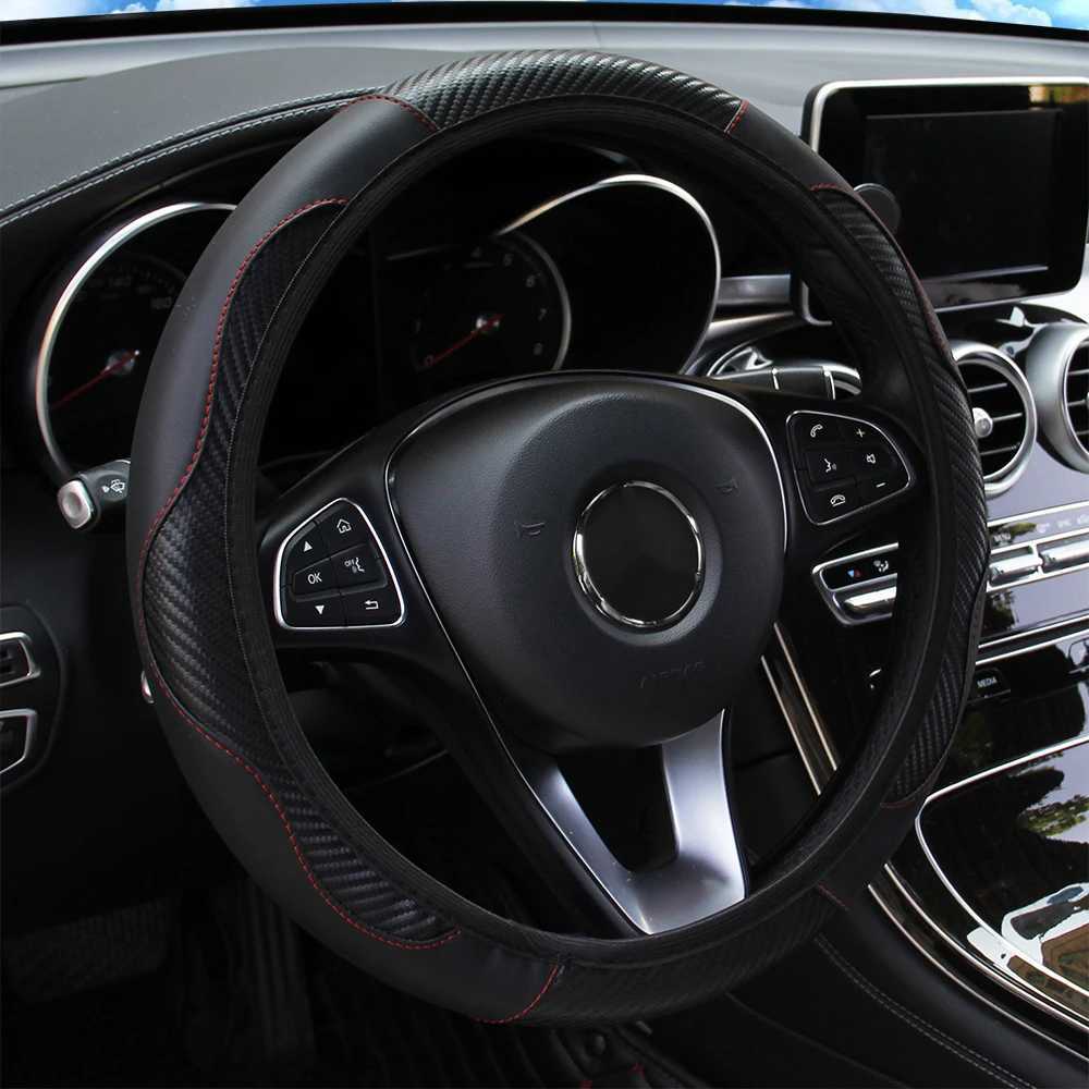 Carbon Fiber PU Leather Car without Inner Ring Steering Wheel Cover Automotive Supplies Suitable for 14.5-15 Inches R250603