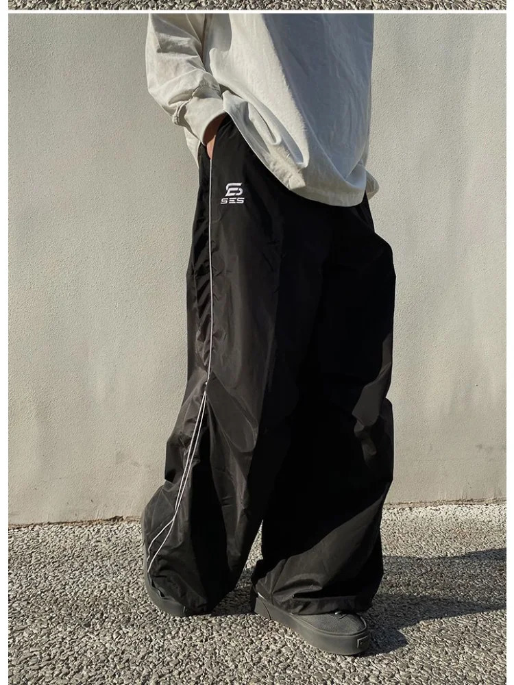 Women's Pants Capris HOUZHOU Black Wide Leg Parachute Pants Women Vintage 90s Oversized Casual Trousers Female Gorpcore Harajuku Fashion Streetwe