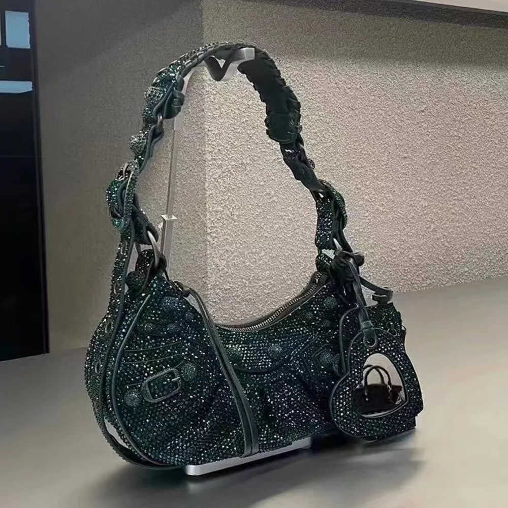 Full drill fashions LE CAGOLE rhinestones shoulder bags crossbody motorcycle half moon pochette bag Women men Luxury Water handbags purse tote hobo clutch