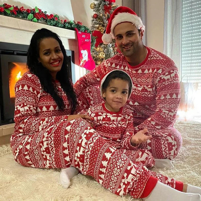 Family Matching Outfits Christmas Family Matching Pajamas Outfits Set Classic Elk Red Print Adult Dad Father Mother Kids Sleepwear Baby Boy Girl Cloth