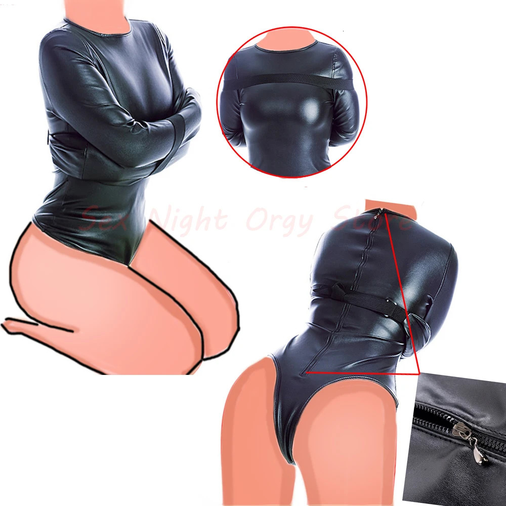 Adult Toys BDSM Bondage Long Sleeve Bodysuit Adjustable Belt Leather Arm Binder Restraint Straitjacket Slave Cosplay Costume Women Sex Toys 231213