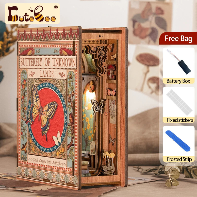 Architecture/DIY House CUTEBEE DIY Book Nook Kit Butterfly Miniature Doll House Book Nook with Furniture Assemble Toys Birthday Gift 231212