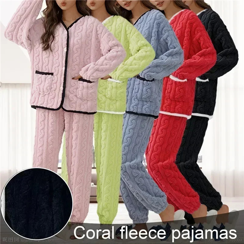 Women Thick for Set Flannel Pijamas Winter Sets Warm Pajamas Pyjamas Fleece Coral Long Pajama Sleepwear Girl 231227