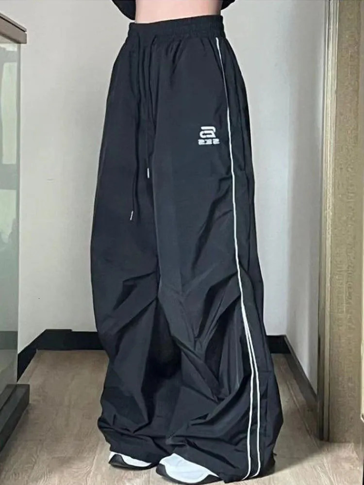 Women's Pants Capris HOUZHOU Black Wide Leg Parachute Pants Women Vintage 90s Oversized Casual Trousers Female Gorpcore Harajuku Fashion Streetwe