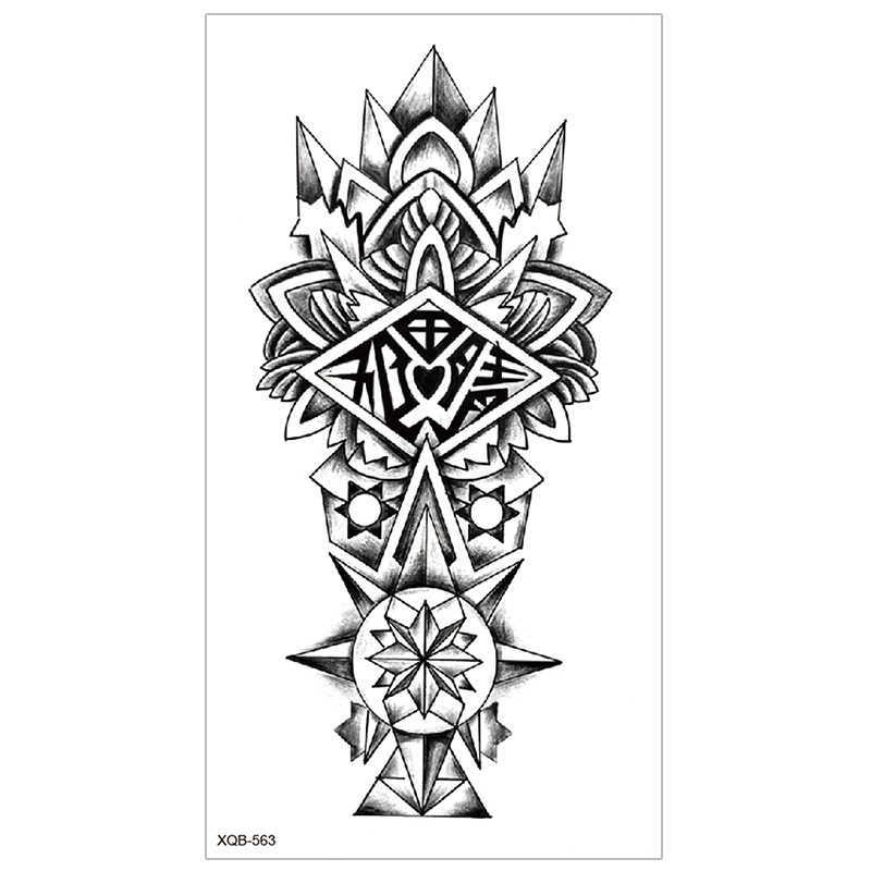 New sketched flower arm tattoo sticker with black and white hand drawn Sanskrit waterproof half