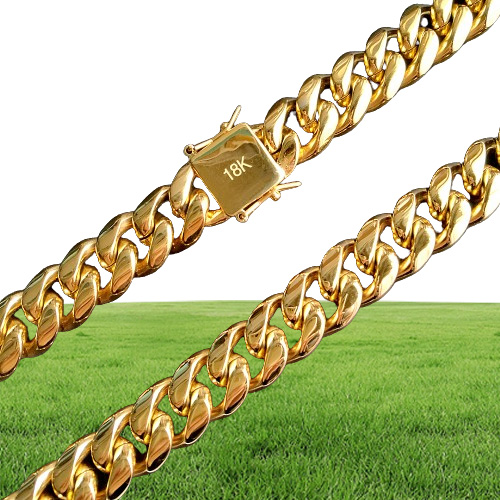 18K Gold Plated Necklace High Quality Miami Cuban Link Chain Necklace Men Punk Stainless Steel Jewelry