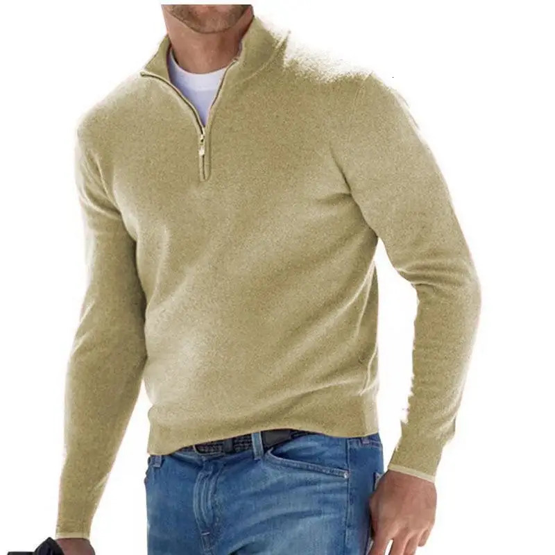 Men's Polos Autumn Winter Men's Warm Polo Shirt Solid Color Half Zipper Casual Sweater Slim V-Neck Long Sleeve Sweatshirts Male Pullover Top