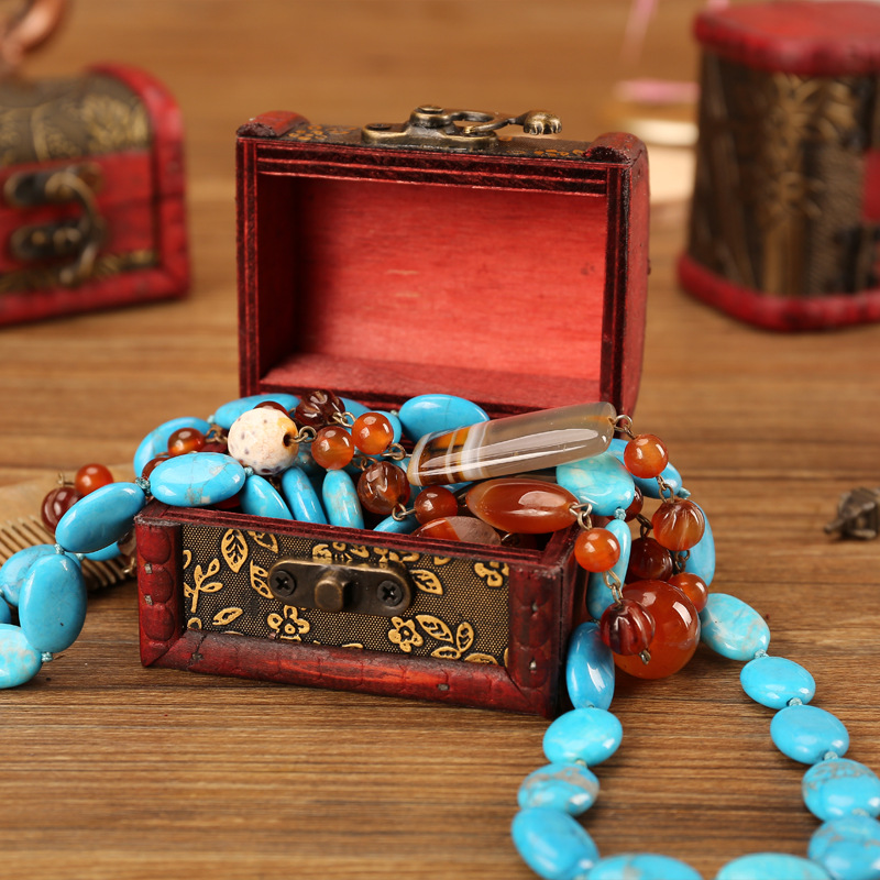 Vintage Jewelry Box Organizer Storage Case Mini Wood Flower Pattern Metal Container Handmade Wooden Small Boxes Gift StorageBox YFA218