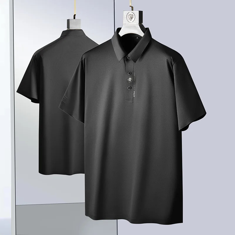 Men's Polos XL-7XL Plus Size POLO Shirt Summer High Elastic Silky Smooth Men's Business Casual Formal Short Sleeve Quick Dry Loose POLO 2312