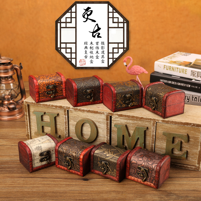 Vintage Jewelry Box Organizer Storage Case Mini Wood Flower Pattern Metal Container Handmade Wooden Small Boxes Gift StorageBox YFA218