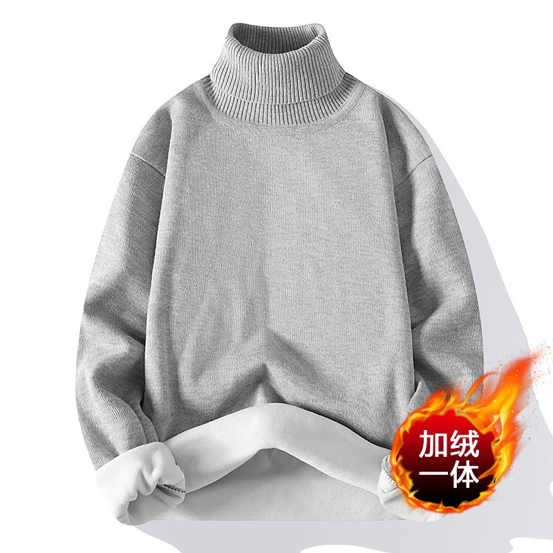Men's Sweaters Men Sweater Autumn Winter Knitted Turtleneck Thick Fleece Inside Solid Color Pullovers Men Casual Sweater Pullovers 231212
