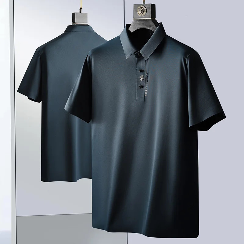Men's Polos XL-7XL Plus Size POLO Shirt Summer High Elastic Silky Smooth Men's Business Casual Formal Short Sleeve Quick Dry Loose POLO 2312