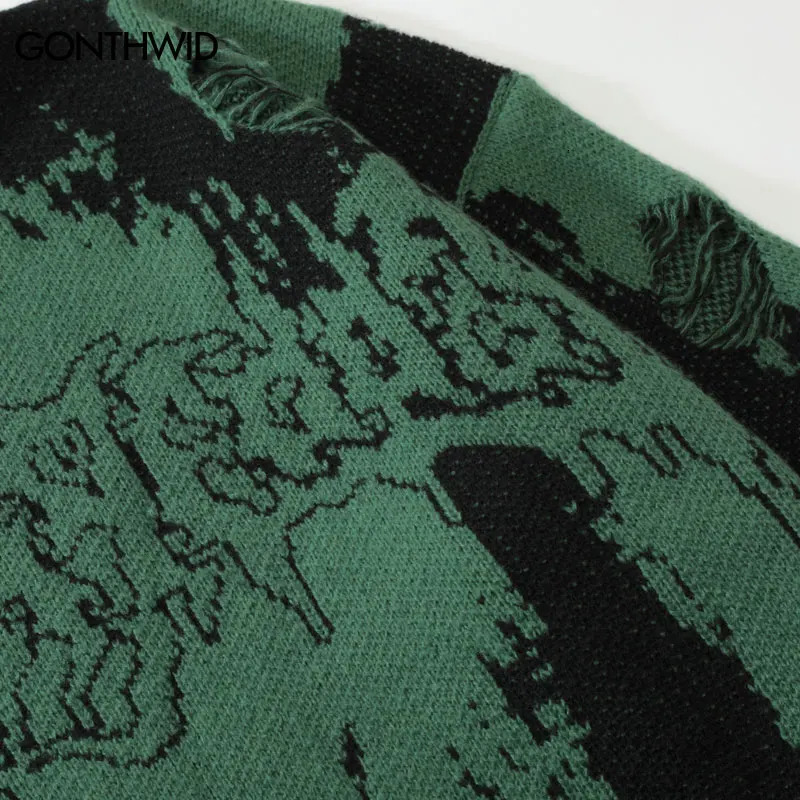 Men's Sweaters Hip Hop Ripped Sweaters Grunge Y2K Vintage Knitted Punk Gothic Streetwear Jumpers Men Women Harajuku Fashion Pullover 231212