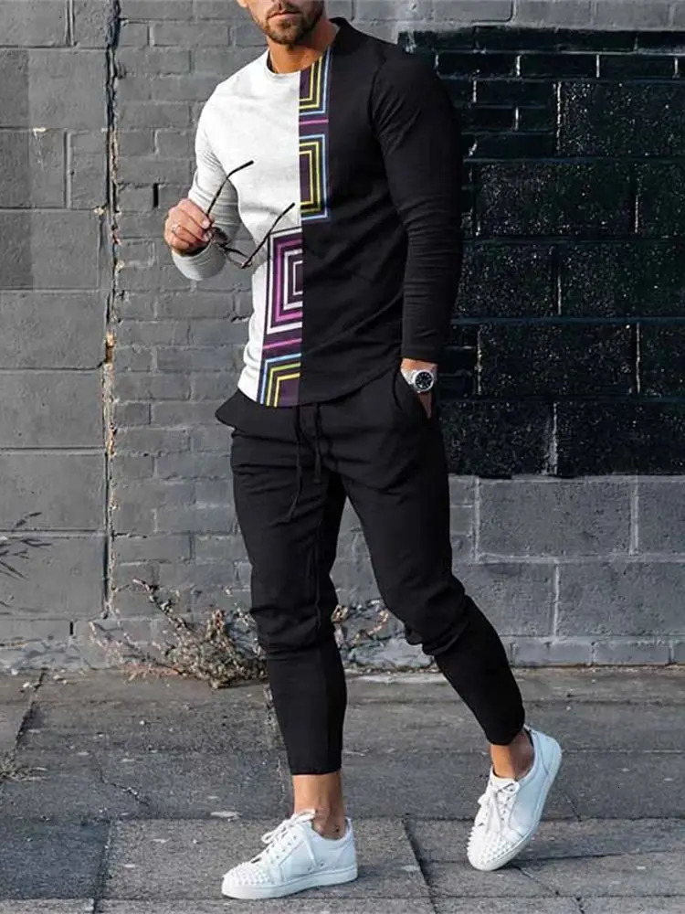 Men's Tracksuits Men Sets 3D Printing Long Sleeves T-shirtsTrousers O-Neck Sweatshirt Sweatpants Oversized Sportswear 2 Piece Sets Clothing 23121