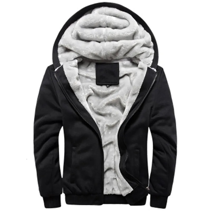 Mens Hoodies Sweatshirts Black Men Winter Jacket Fashion Thick Hooded Sweatshirt Male Warm Fur Liner Sportswear Tracksuits Coat 231213