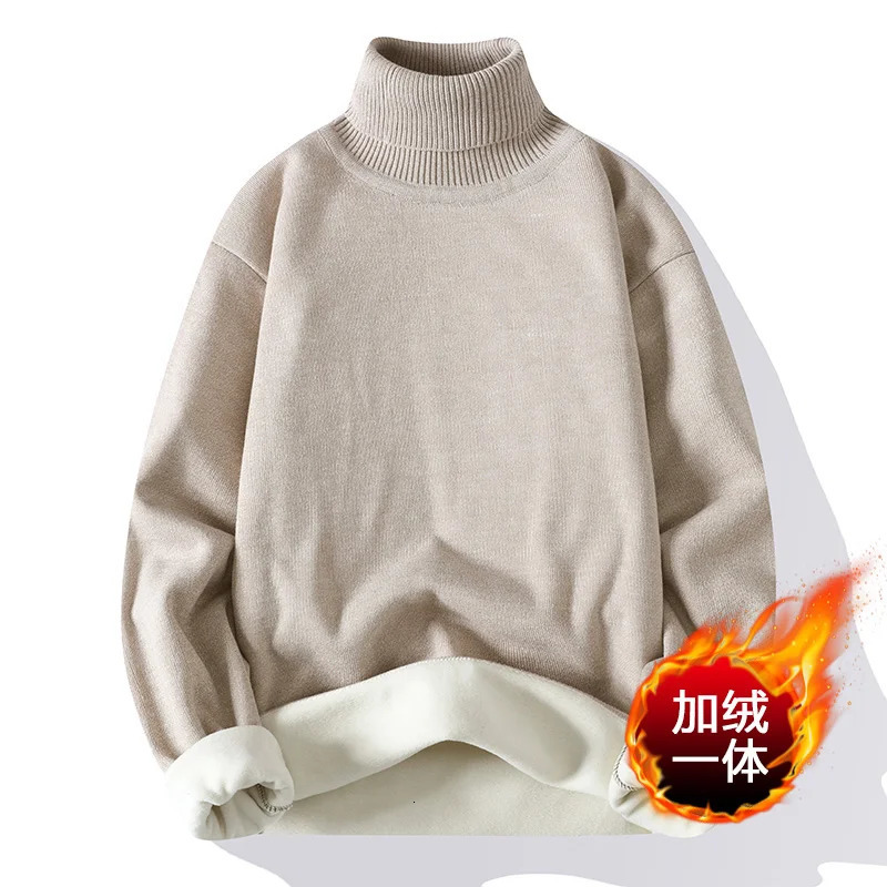 Men's Sweaters Men Sweater Autumn Winter Knitted Turtleneck Thick Fleece Inside Solid Color Pullovers Men Casual Sweater Pullovers 231212