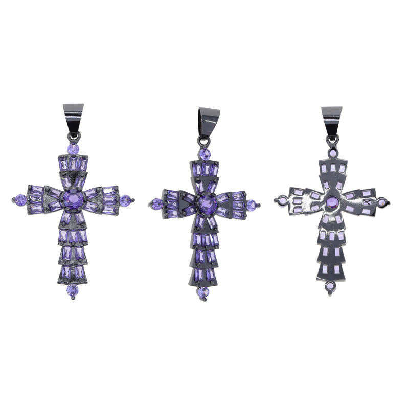 New Designer Purple Zircon Cross Charm Pendant Necklace with Rope Chain Hip Hop Women Men Full Paved 5A Cubic Zirconia Boss Men Gift Jewelry