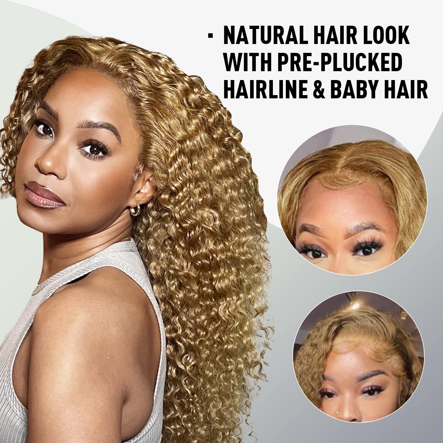 Honey Blonde Bob Curly Lace Front Wig Human Hair HD Lace human Hair Wig for Women #27 Colored Wig 150% Density Pre Plucked with Naturale Blonde Deep W
