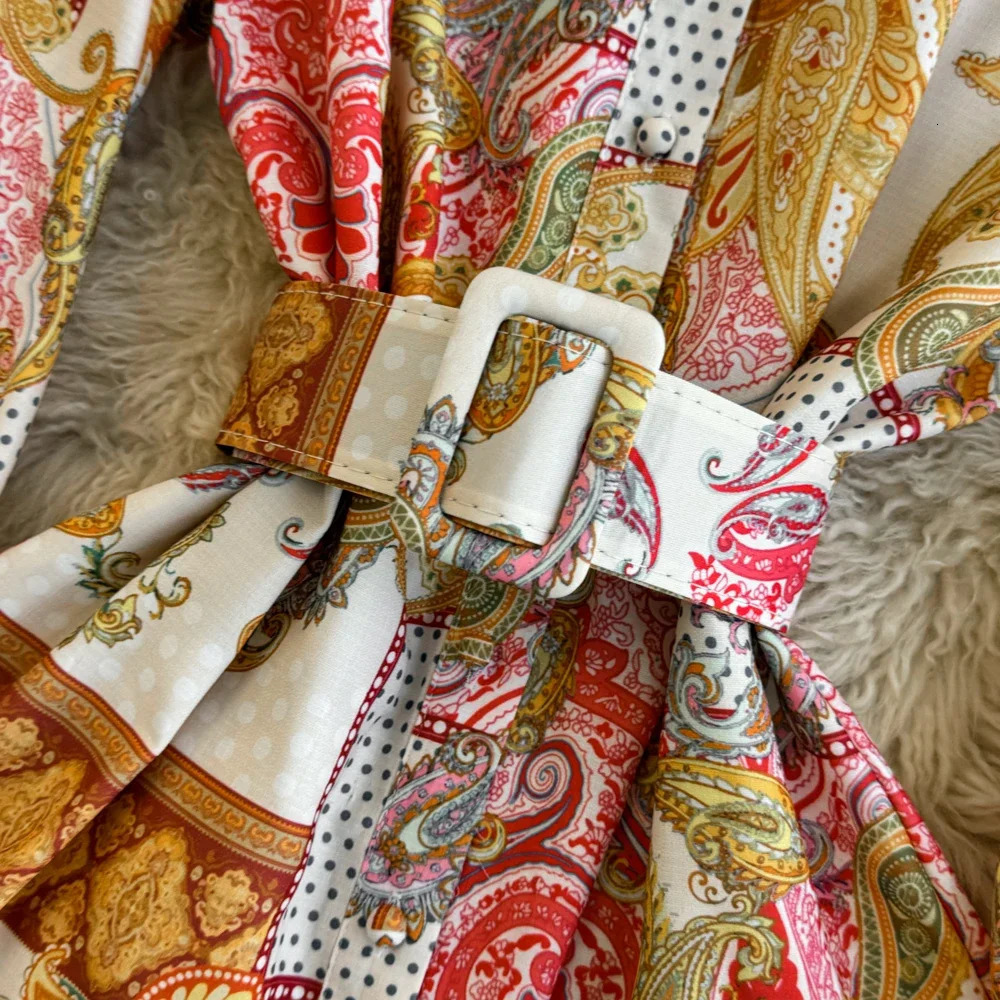 Basic Casual Dresses Chic Print Lapel Lantern Sleeve Single Breasted Dress Aline Vacation Party Dres Fashion Autumn Spring Vestidos 231212