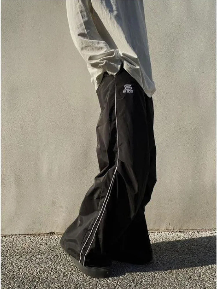 Women's Pants Capris HOUZHOU Black Wide Leg Parachute Pants Women Vintage 90s Oversized Casual Trousers Female Gorpcore Harajuku Fashion Streetwe