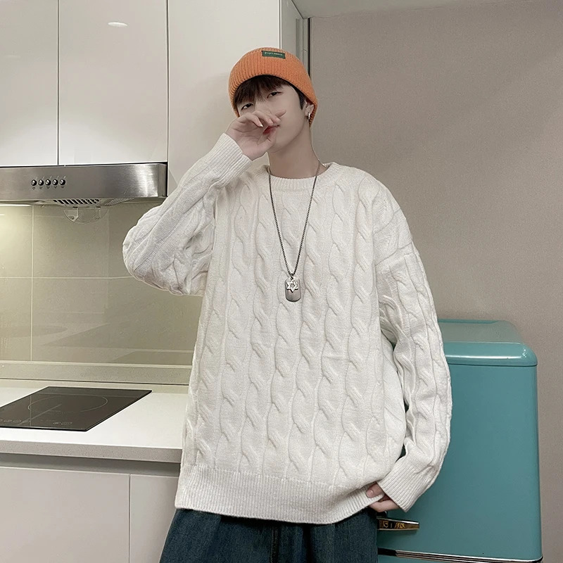 Men's Sweaters trend Men's Crewneck Sweater Plus Size Loose Lazy Style Knitted Sweater Casual Pullover Coats Mens Clothes 231212