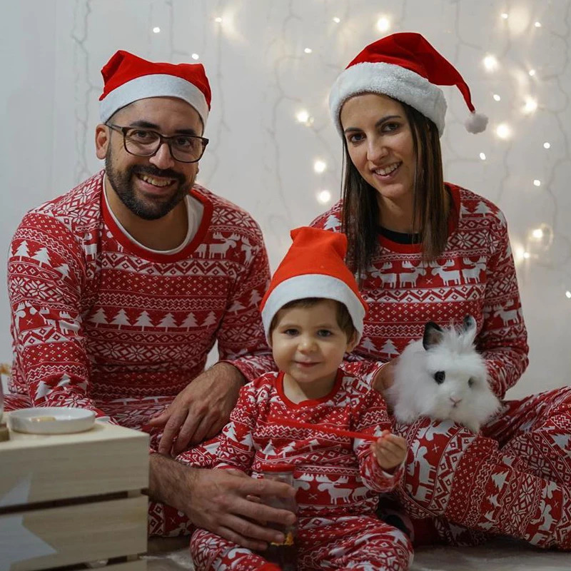 Family Matching Outfits Christmas Family Matching Pajamas Outfits Set Classic Elk Red Print Adult Dad Father Mother Kids Sleepwear Baby Boy Girl Cloth
