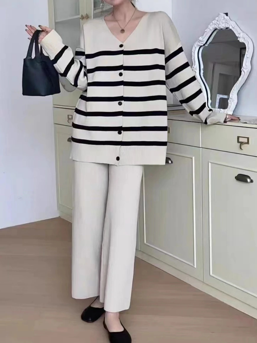 Elegant O-neck Side Slit Pullover Long Sleeve Sweaterwide Leg Pants 2 Piece Sets Womens Autumn Solid Color Casual Sweatshirts 231226