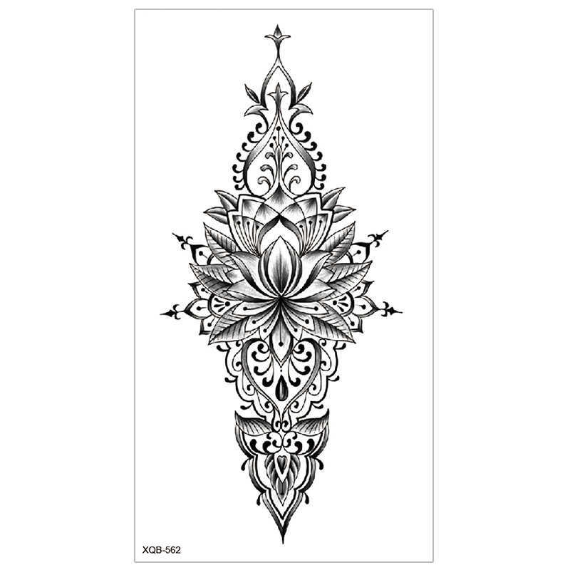 New sketched flower arm tattoo sticker with black and white hand drawn Sanskrit waterproof half