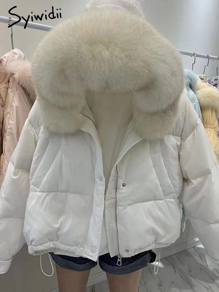 Women's Down Parkas Syiwidii Winter 90 Duck Down Coats for Women Hooded Big Fur Collar Windproof Outerwear Loose Thicken Warm Fashion Puffer Jack