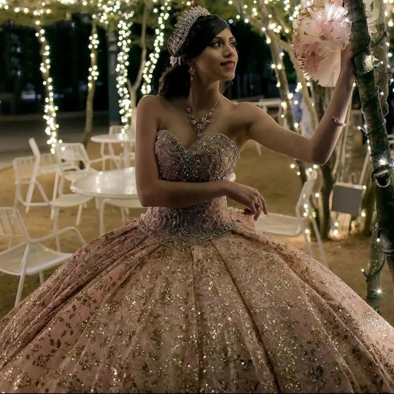 Pink Shiny Ball Gown Quinceanera Dress 2025 Tulle Appliques Lace Beads Bow Off Shoulder Sweet 15 16 Years Birthday Party Formal Dresses